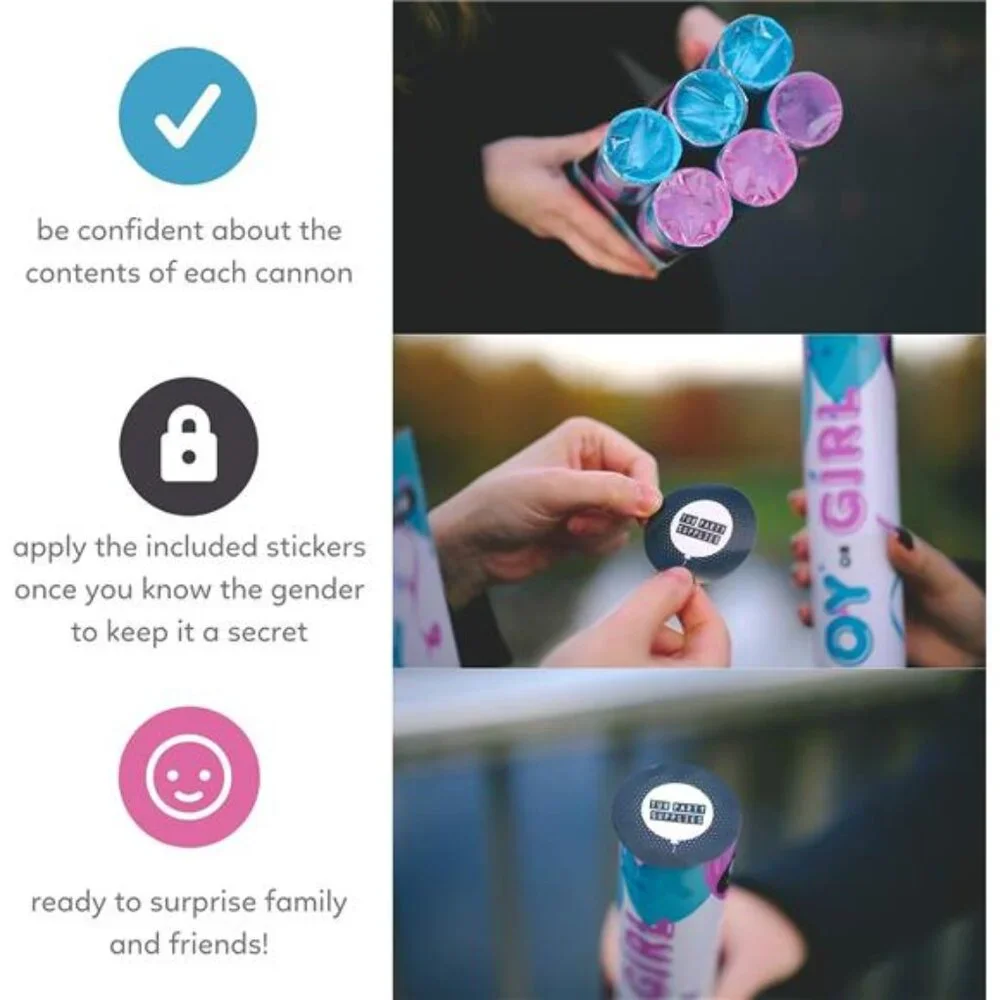 Gender Reveal Powder Smoke Bombs Cannon Poppers | 3 Pink & 3 Blue Poppers